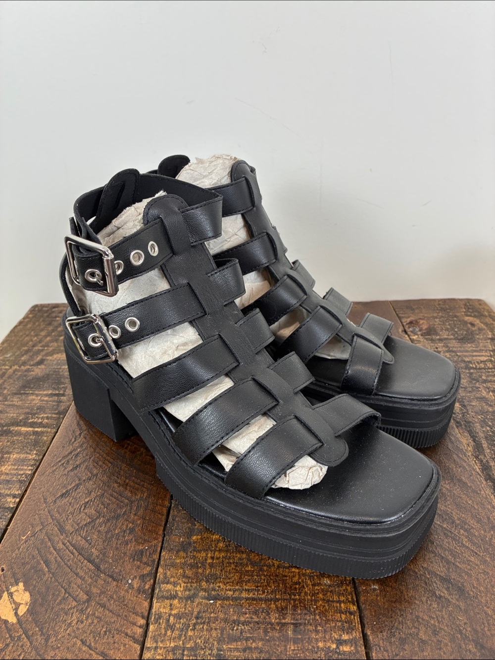 ASOS Black Strappy Platform Sandals NWOT Women's 8 Chunky Heel Y2K 90s Ankle